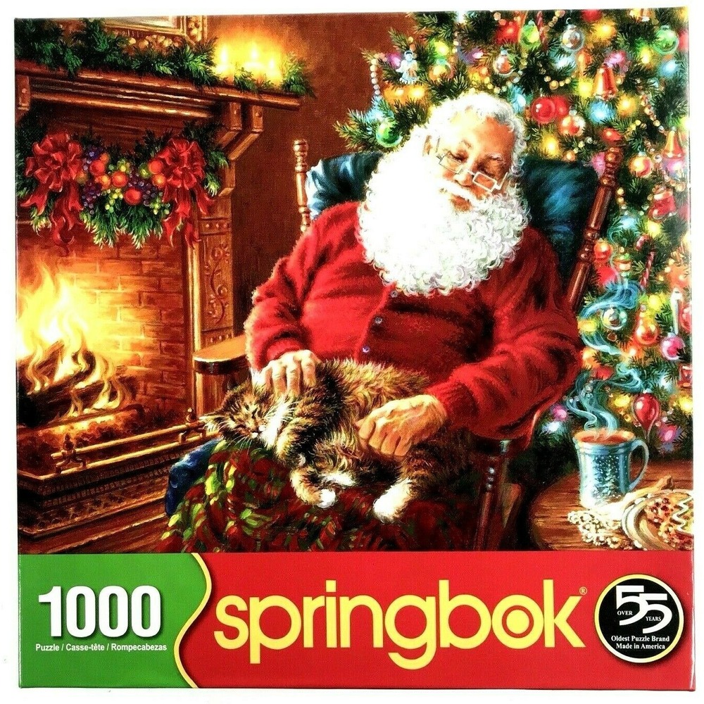 Santa's Cat Nap 1000 Piece Jigsaw Puzzle‎ Christmas Springbok COMPLETE